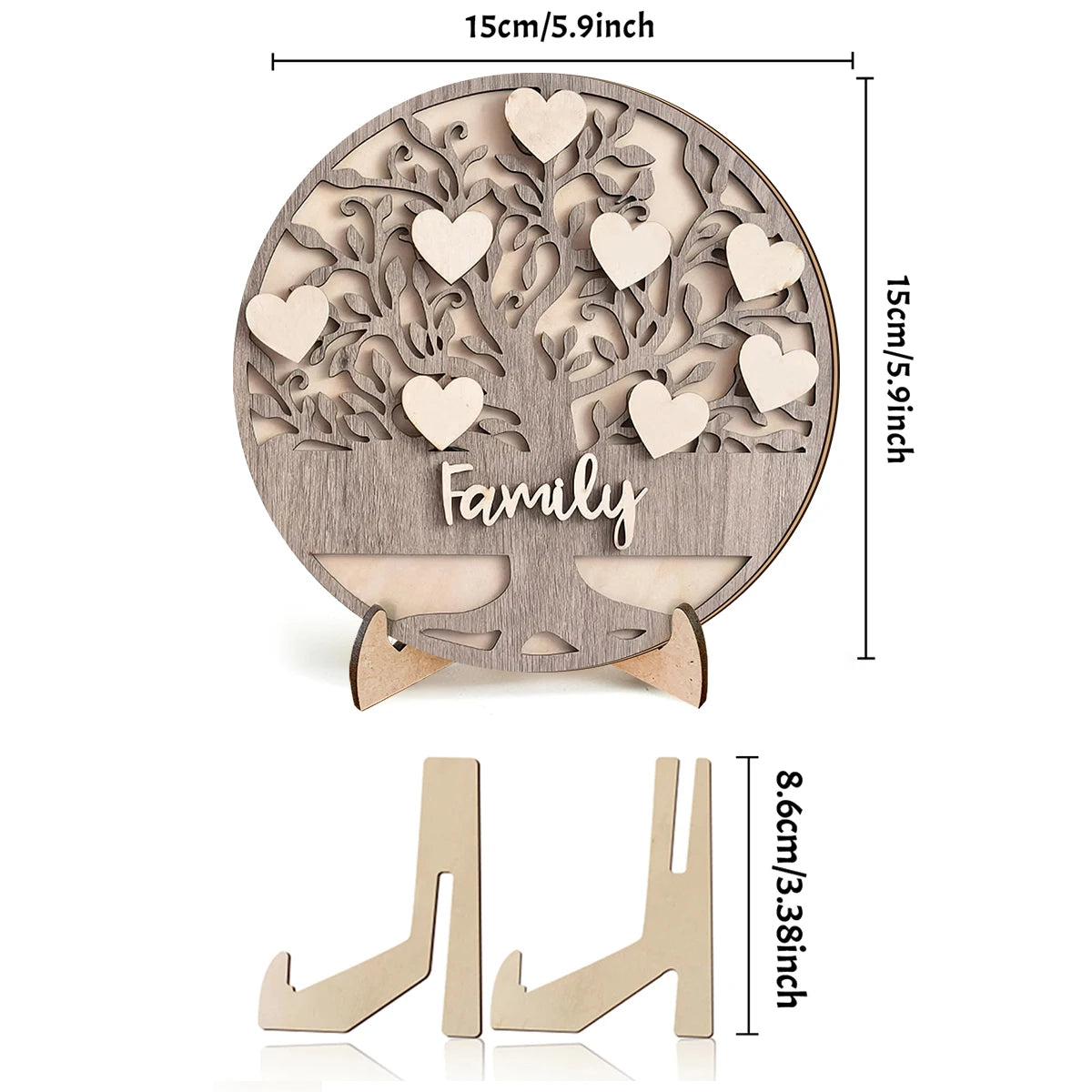 1SET 3D family themed wooden desktop ornament, home hollowed out tree of life with love embellishment, family commemorative gift Qme