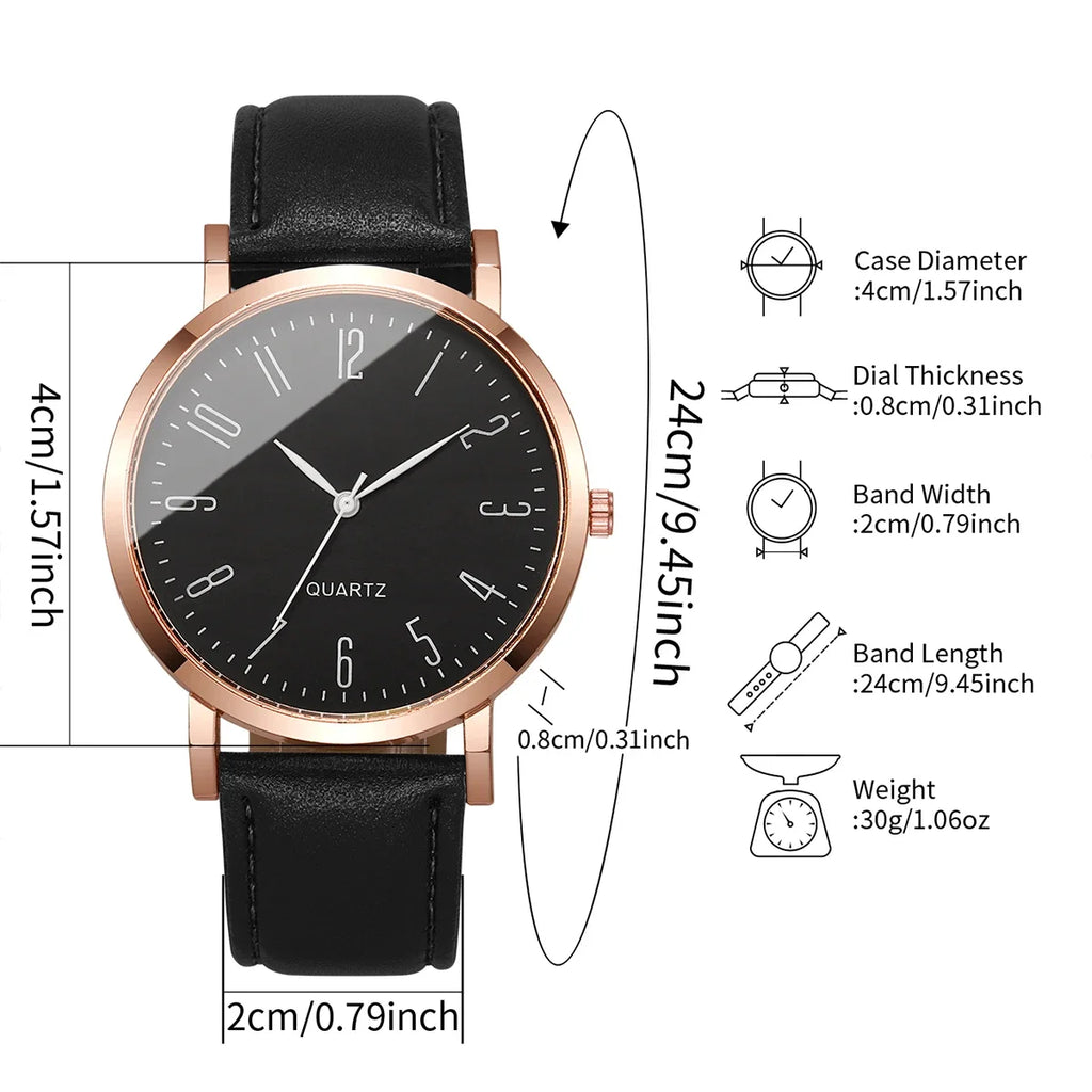 4Pcs Men Jewelry Set Black Leather Quartz Watch + Necklace + Ring + Bracelet Fashion Casual Wristwatch Set Relogio Masculino Qme