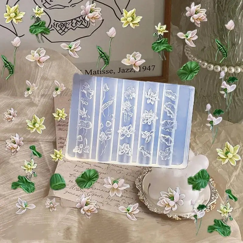 3D Silicone Transparent Nail Mold Lotus Leaves Nails Carving Mold Template DIY Nail Art Decoration Manicure Design Tools Qme