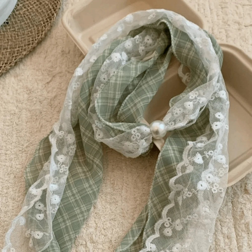 Fresh Multifuctional Geometric Pattern Belt Lace Thin Waist Accessories Polyester Vintage Polka Dot Chiffon Scarf Women Qme Green
