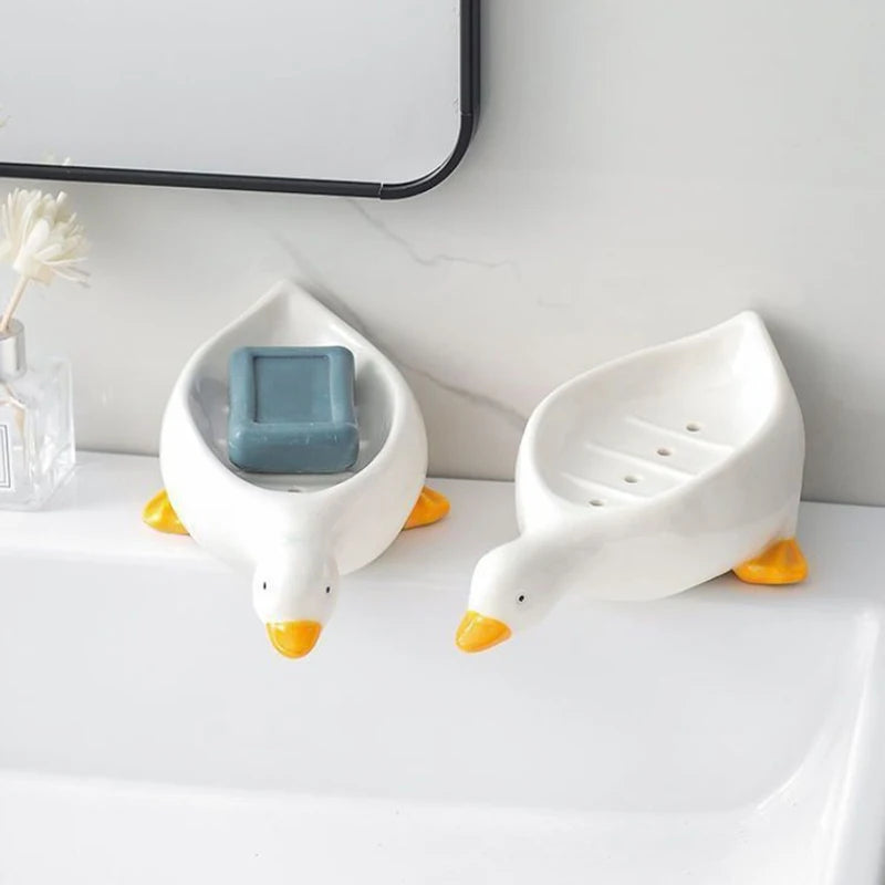 1Pc Yellow Duck Shape Soap Box Cartoon Soap Dish Drainable Soap Holder Soap Container Soap Dish For Tray Bathroom Accessories. Qme