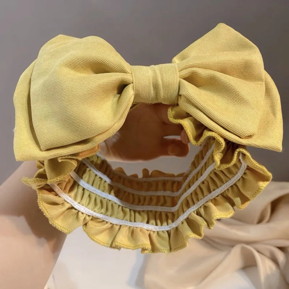 Durable Wash Face Bow Headband Double-layered Lace Washing Face Hairband Versatile Makeup Face Washing Tools Beauty Salon Qme Yellow