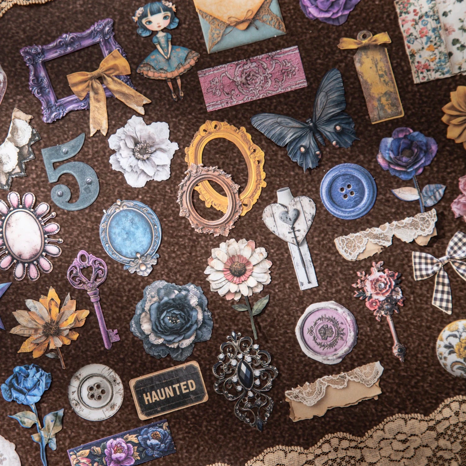 30 Sheets/Bag Vintage Floral Theme Stickers for Scrapbooking DIY Collage Material Phone Case Frame Computer Decoration Qme