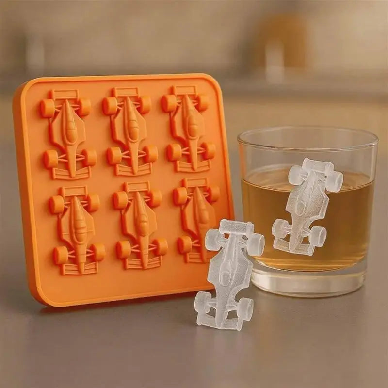 6-Cavity Formula Racing Car Ice Mold Silicone Jelly 3d Race Tumbler Qme Orange