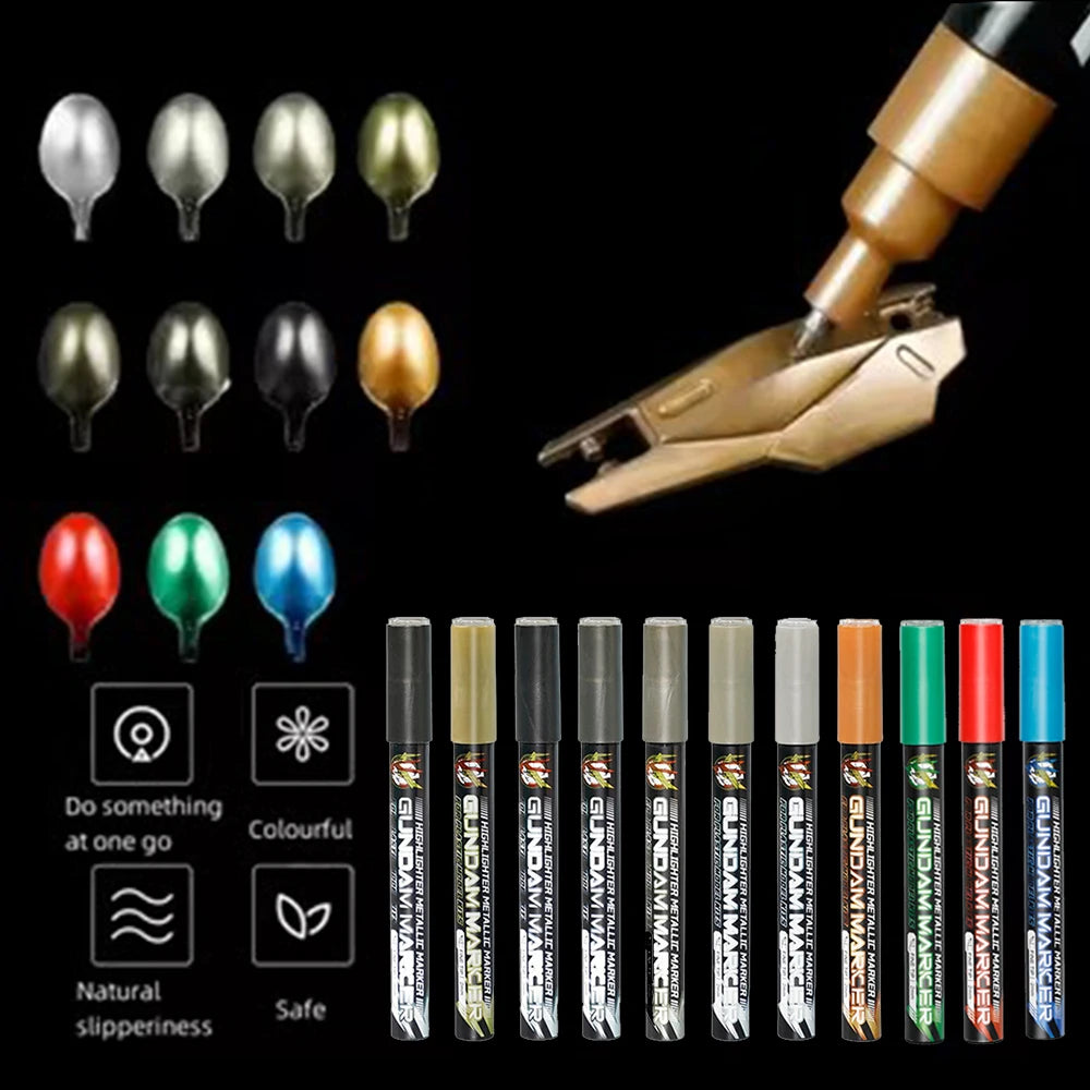 Metallic Reflective Marker Pen Set High Gloss Metallic Paint Pens for Mecha Model Painting DIY Handcraft Decoration Tools Qme