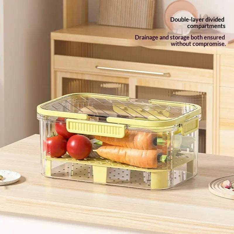 Handle Leak Proof PET Drain Storage Box Double Layer Food Container Qme