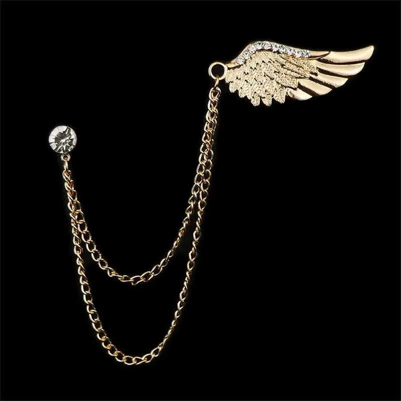 Angel Wings Tassel Chain Lapel Pin, Luxury Metal Feather Unisex Brooch Jewelry Gifts for Men Women Qme A1