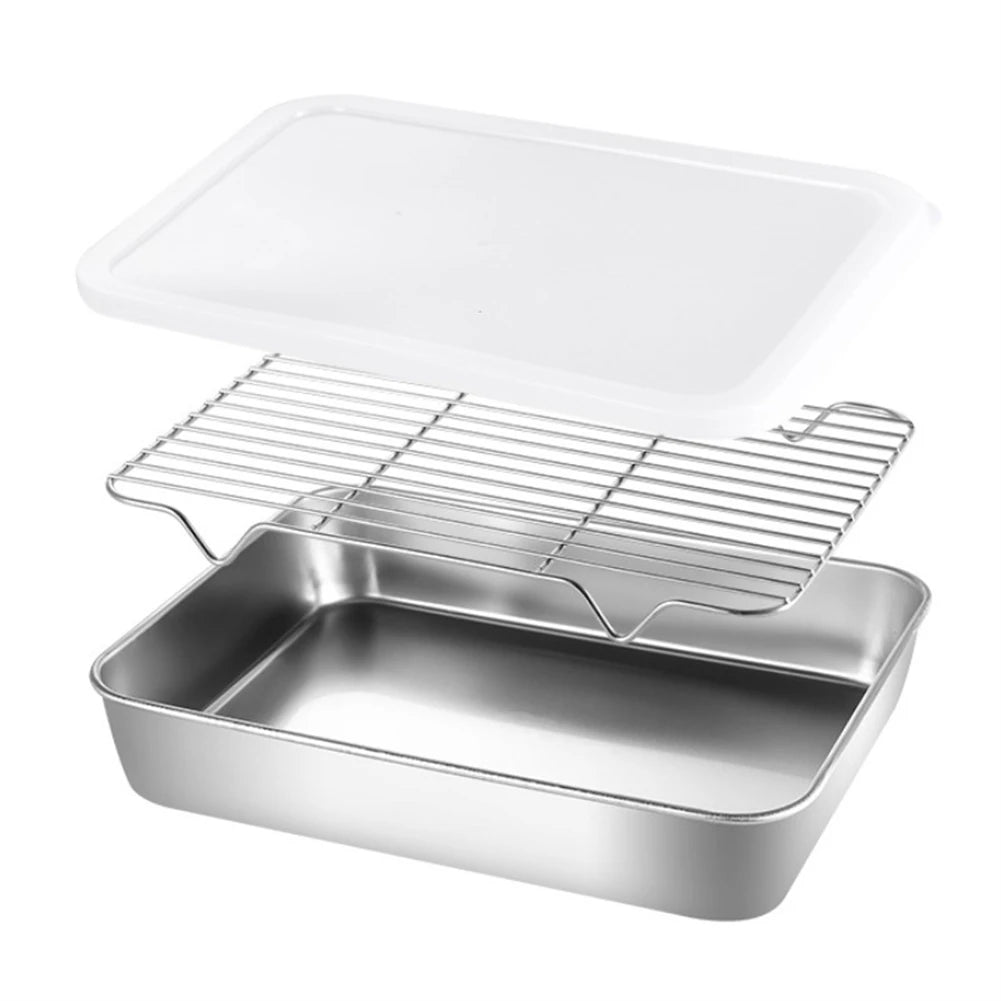 Stainless Steel Baking Pan Tray With Wire Rack Cake Baking BBQ Pan Tray Plate Oven Brownie Rack Kitchen Cooking Roasting Tool Qme