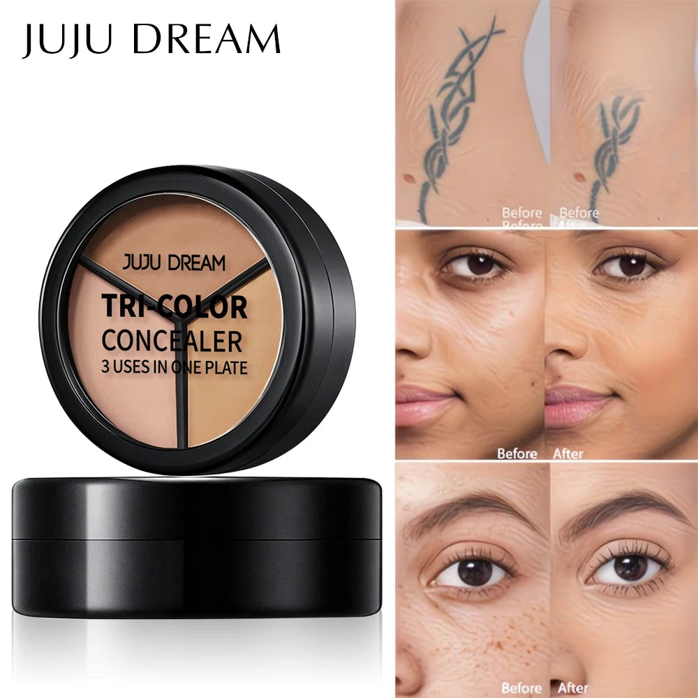 Full Coverage Concealer Palette 3 Shade Face Corrector Under Eye Dark Qme