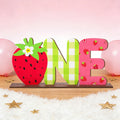 1 set of 2D strawberry "ONE" letter wooden desktop decorations, a warm birthday commemorative desktop gift Qme Default Title
