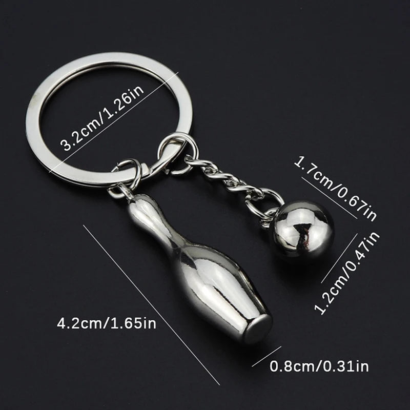 Creative Alloy Bowling Ball Pendant Car Key Ring Purse Bag Ornament Qme