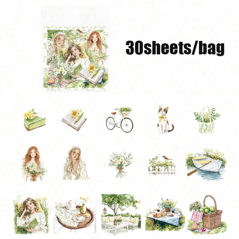 30 Sheets/Pack Cute Girls Daily Life Stickers for Journal Scrapbooking DIY Notebook Decoration Office School Stationery Craft Qme 5