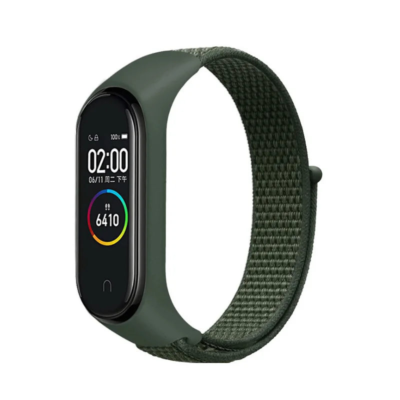 A Durable Nylon Loop Watch Strap with Freely Adjustable Velcro for Xiaomi Mi Band Fashionable Replacement Wrist Band Accessory Qme army green Mi8 9 10