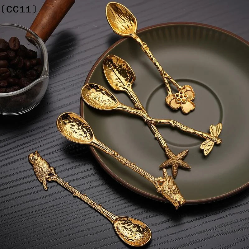 Retro Metal Coffee Spoon Dragonfly Branches Leaves Shape Ice Cream Qme