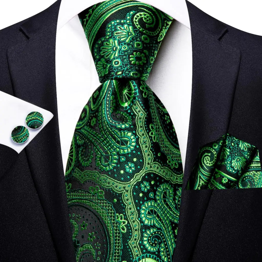 Dark Green Paisley Plaid Tie Men Groom Wedding Sage Mint Necktie