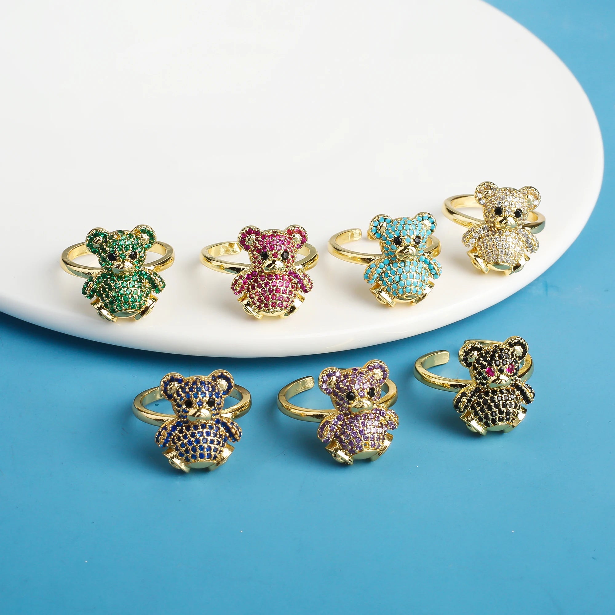 Cute Shiny Cubic Zirconia Animal Bear Ring Adjustable High Quality Women Fashion Party Jewelry Gift Daily Wear Dropshipping Qme