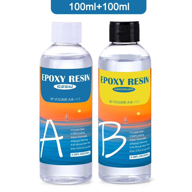 Epoxy Resin Crystal Clear Kit Easy Mix 1:1 Coating and Casting Resin for Table Top, Molds, Tumbler Crafts, Painting, Jewelry DIY Qme 100ml 100ml