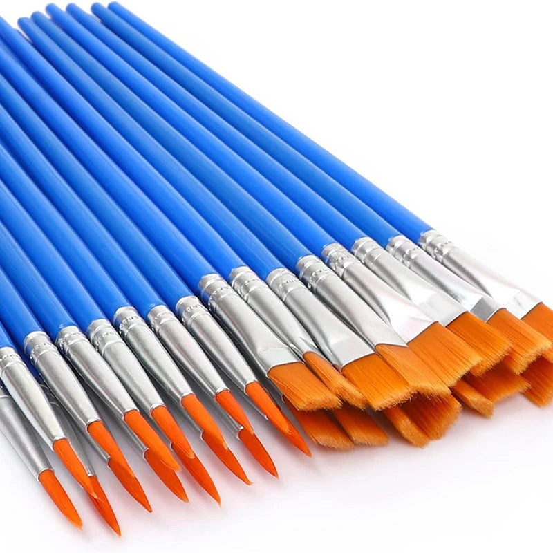 Painting Brushes Art Round Flat Hair Nylon Paint Brush Oil Acrylic Qme