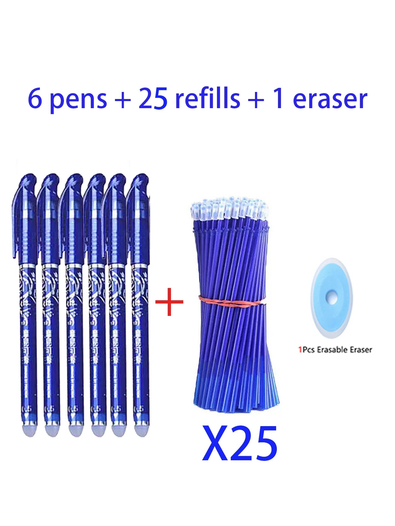 Kawaii Erasable Gel Pens Refills Set 0.5 Mm Fine Point Blue Ballpoint Pen for Writing Stationery Office School Supplies Qme blue 32 pcs set