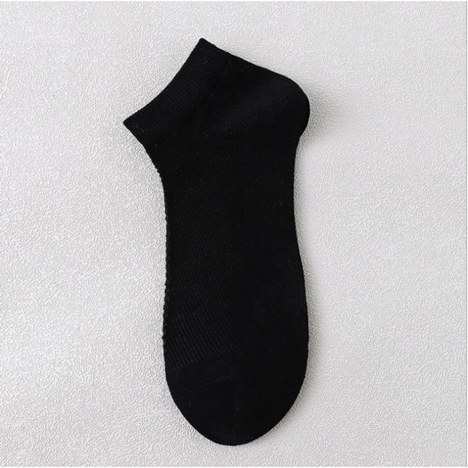 Men's Summer Breathable Sweat Absorbing Thin Mesh Sports Socks Solid Color Casual Elastic Soft and Comfortable Low Cut Socks Qme Black One Size