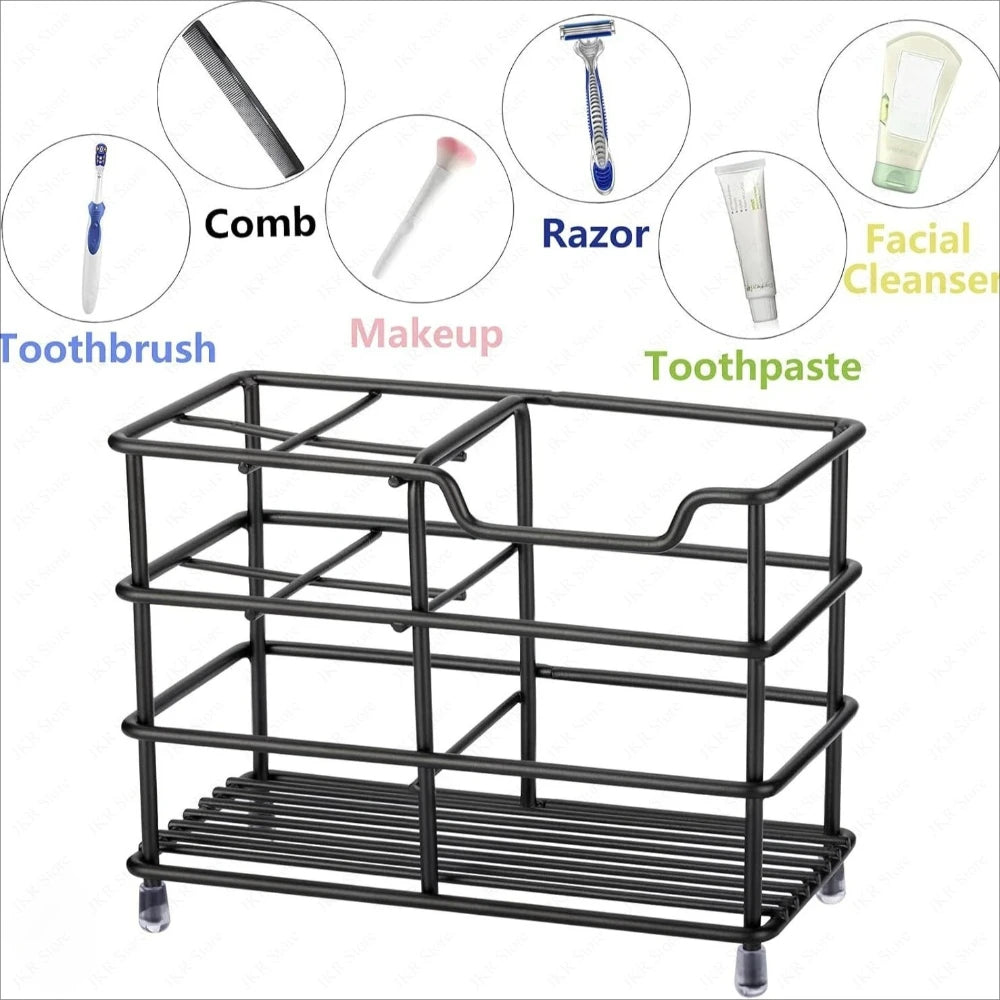 Freestanding Stainless Steel Toothbrush Toothpaste Holder Space Saving Bathroom Storage Rack For Household Washroom Countertop Qme