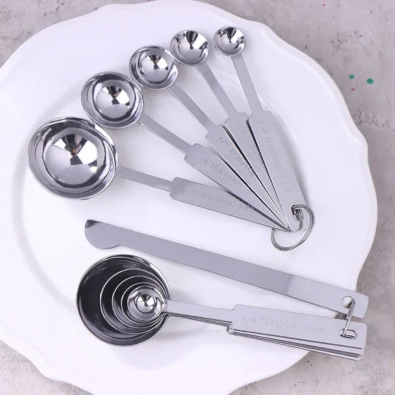 5/6Pcs Measuring Spoons Stackable Kitchen Measuring Spoon Set Stainless Steel Measuring Scoops Set Kitchen Baking Tool Qme