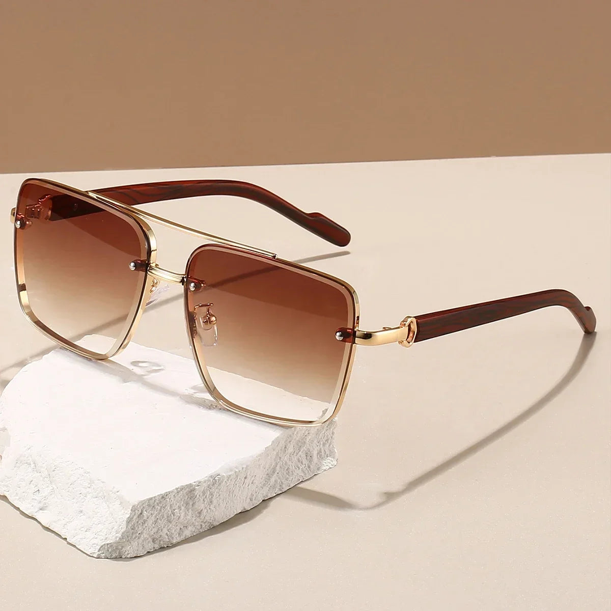 Fashion Retro Square Metal Shades Women's Original Brand Design Driving Sunglasses New Double Bridge Pilot Sun Glasses Qme