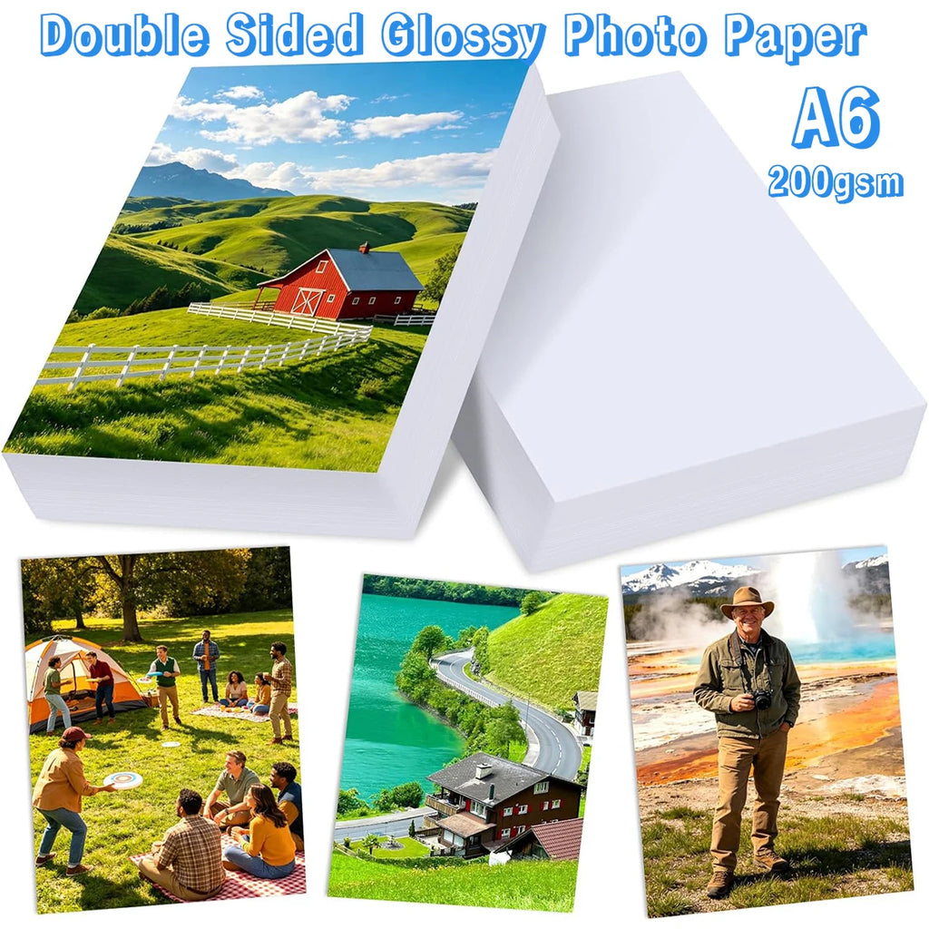 A6 Double-Sided Glossy Photo Paper, 5.83x4.13Inch,200GSM for Inkjet Printing Printer ,Photo ,Menus,DIY Postcards Home and Office Qme