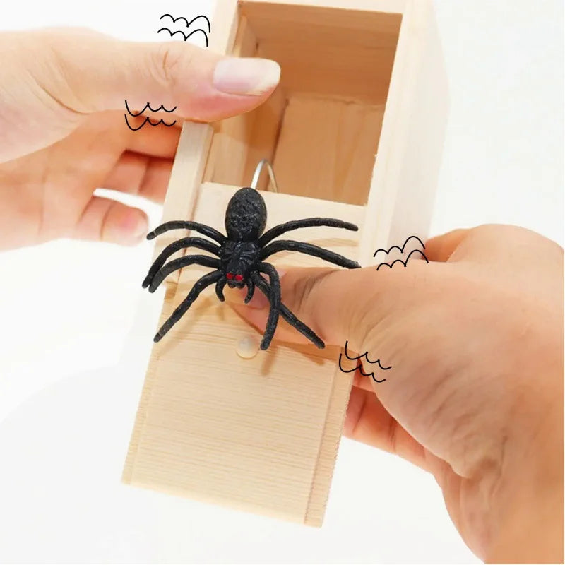 Tricky Toy Simulation Spider Wooden Box Spoof Insect Spider Box Creative Haunted House Horror Scene Layout Small Wooden Box Qme