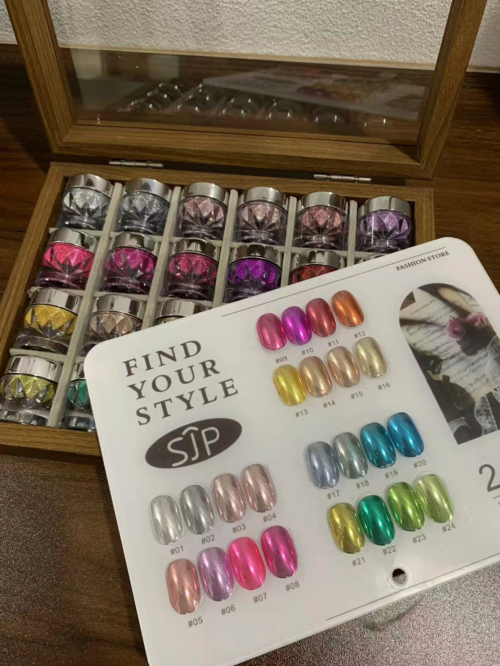 24-Color Dopamine Nail Art Mirror Powder Chart Storage Box DIY Charm Qme