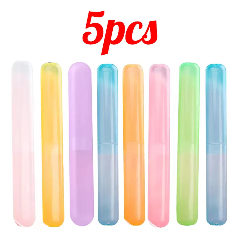 Travel Portable Toothbrush Box Breathable Toothbrush Storage Box Frosted Dustproof Toothbrush Protection Boxes Cover Qme Random 5PCS