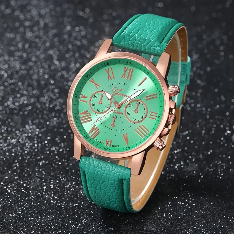 Fashion Quartz Watch Men Women Round Zinc Alloy Case PU Leather Strap Qme