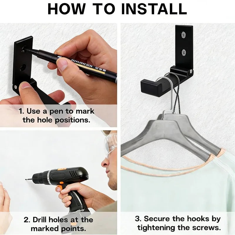 Folding Coat Hook,wall Hook For Hanging Outerwear Towels,heavy-duty Alloy Headphone Stand, Rust Proof Wall Mounted With Screws Qme