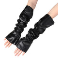 Women Sexy Long Fingerless Gloves Pu Leather Punk Rock Black Hip Pop Qme black Length 65cm