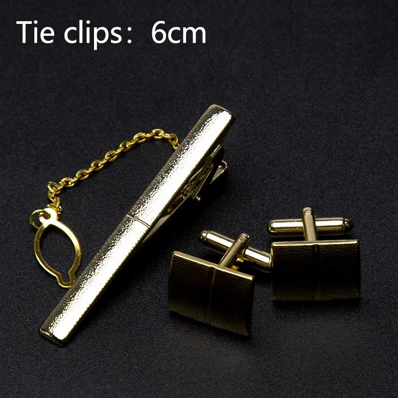 Men's Classic Tie Clips Cufflinks Set Luxury Tie Pin Accessories Shirts Cuff Tie Clips Fashion Cufflink for Men Gifts Jewelry Qme A-3