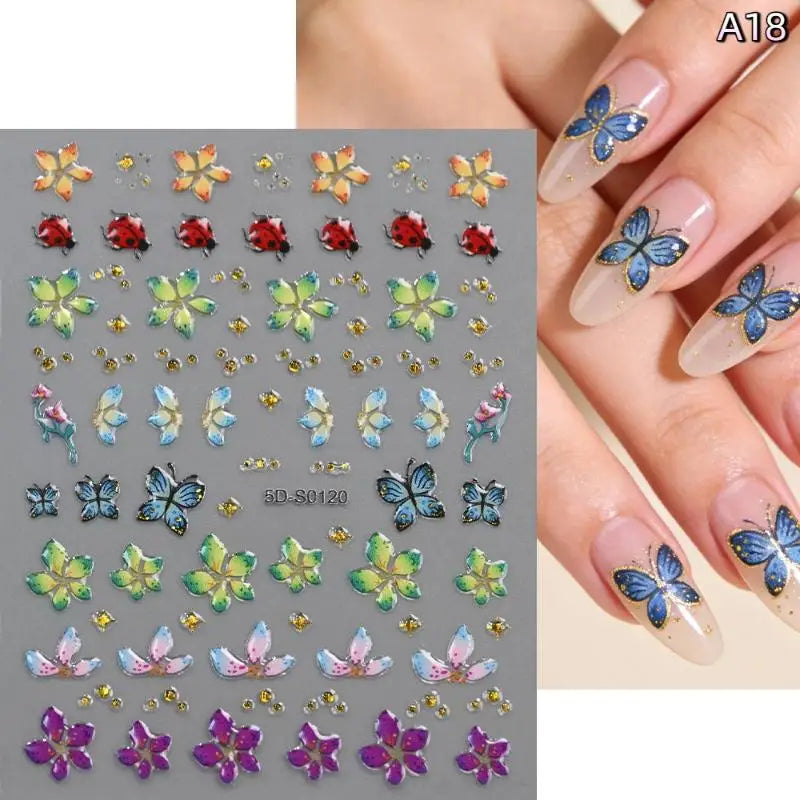 Blossom Floral Nail Stickers Bronzing 5D Spring Summer Petal Qme A18