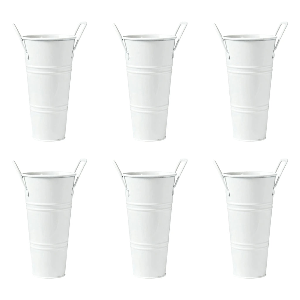 6Pcs Small Galvanized Tin Flower Buckets Flower Buckets with Handles Metal Flower Vase for Home Garden Table Centerpiece Decor Qme White One Size