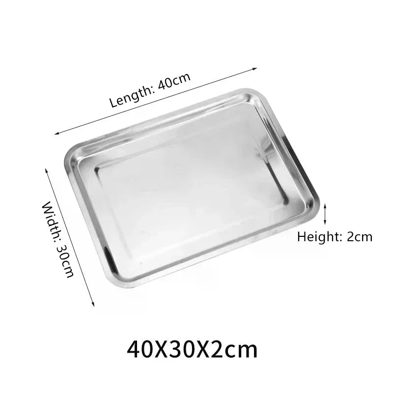 Stainless Steel Barbecue Tea Storage Serving Trays Rectangle Steamed Rice Sausage Plate Grill Meat Restaurant Metal Utensils 1PC Qme