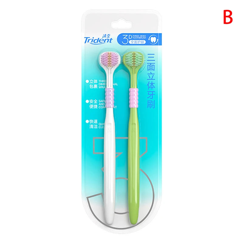 Comfortable Household 3-Sided Toothbrush Soft Bristles Easy Use Deep Qme White and Green