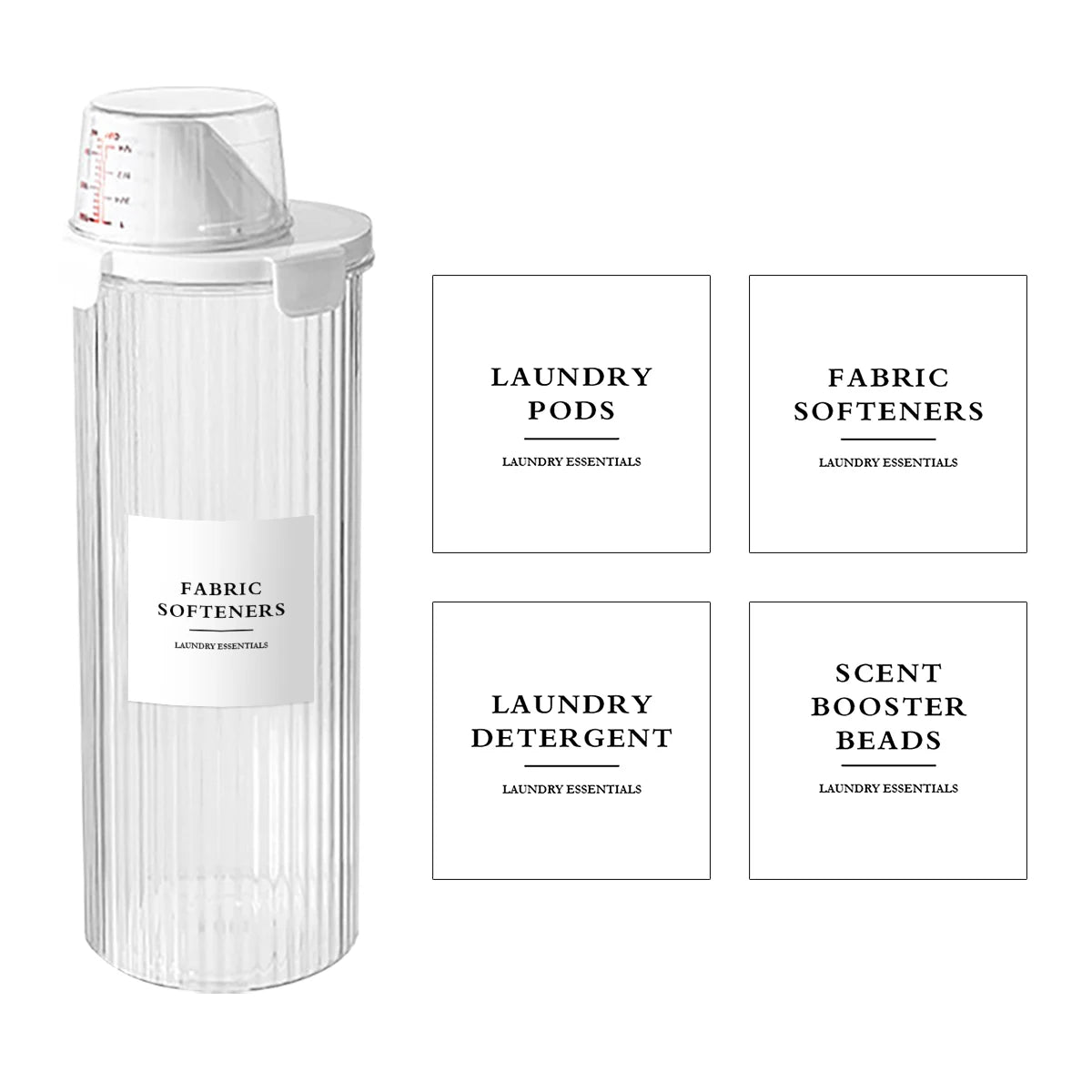 Laundry Detergent Dispenser Bottles with Labels, Empty Refillable Laundry Soap Container, Ideal for Powder, Softener, Detergent, Qme 1800ml