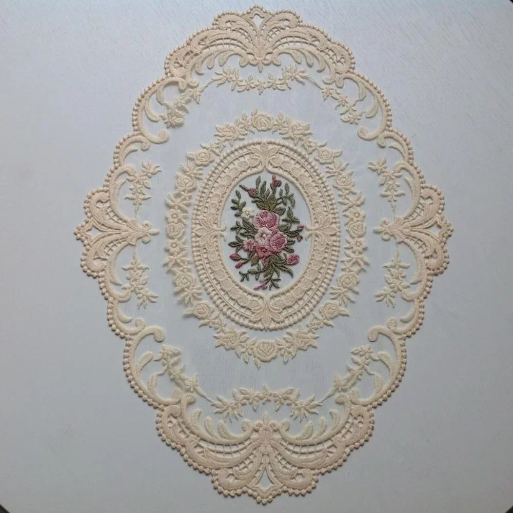 European Oval Lace Embroidered Coaster Bedroom Study Kitchen Cup Qme