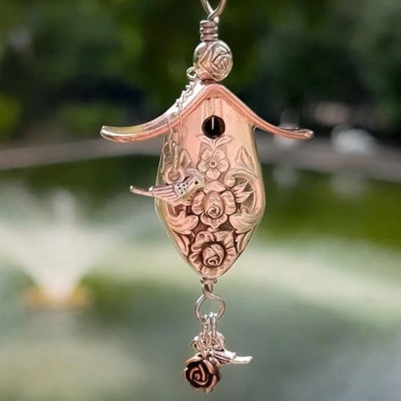 Silver-Plated Hollow Knife Birdhouse Pendant, Vintage Handmade Collectors Jewelry for Bird Enthusiasts Qme A2