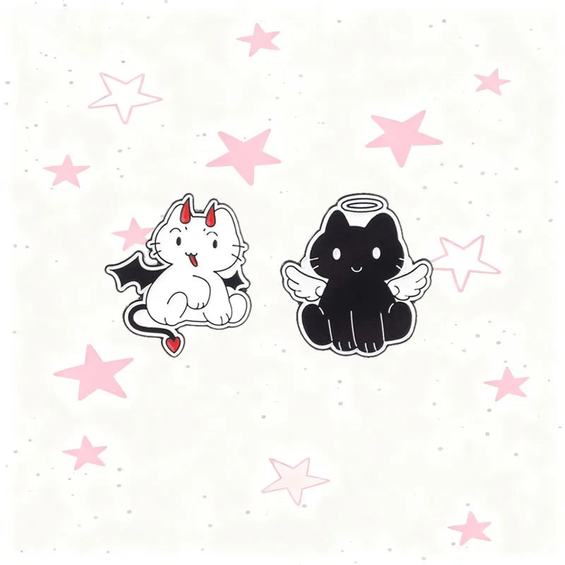 Cute Cartoon Angel And Devil Cat Enamel Pin Lovely Dual Style Kitten Metal Brooch For Backpack Decor Collection Holiday Gifts Qme