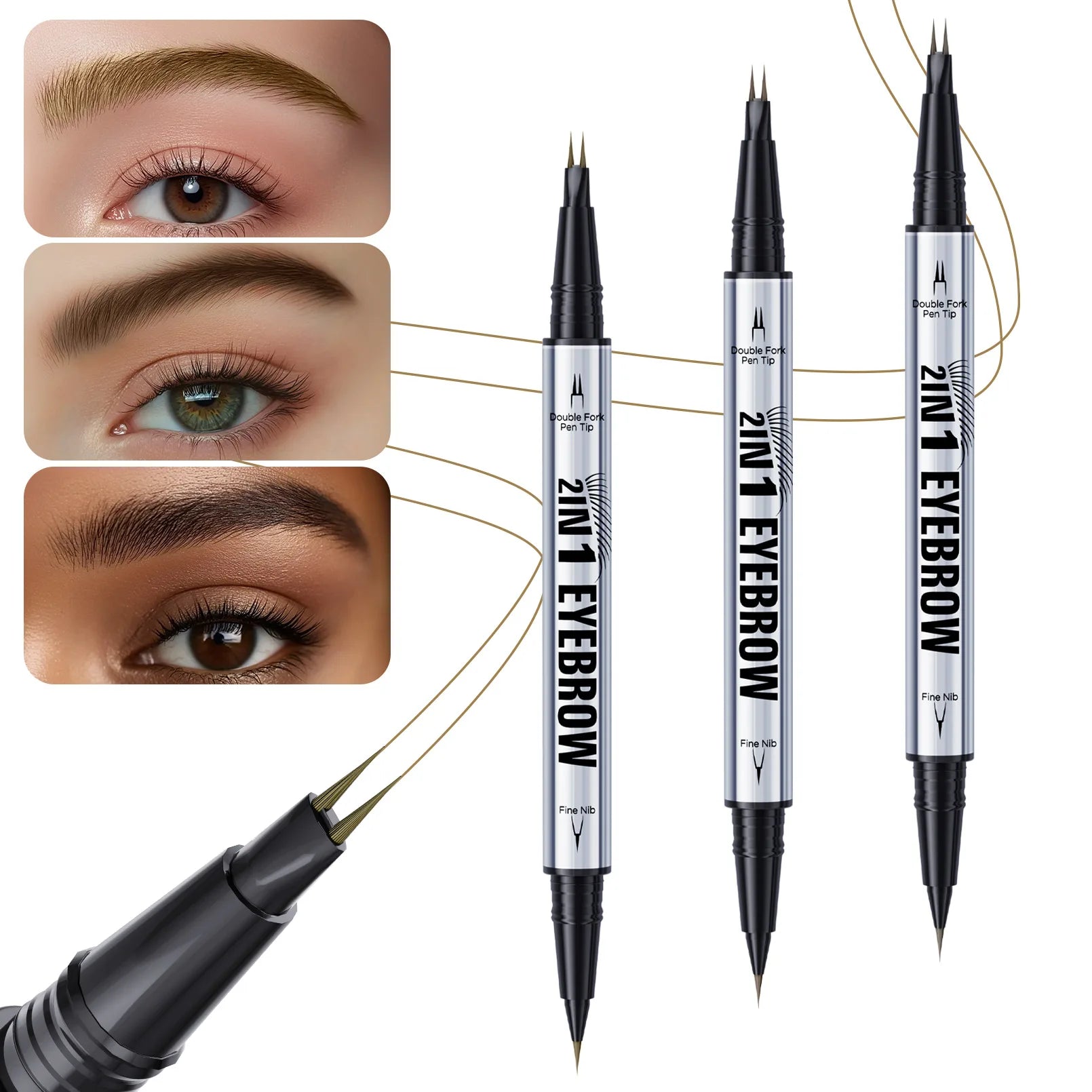 Two-pronged Eyebrow Pencil Waterproof Two-in-one Liquid Eyebrow Pencil Curved Eyebrow Pen With Fork And Precise Brush Tip Makeup Qme