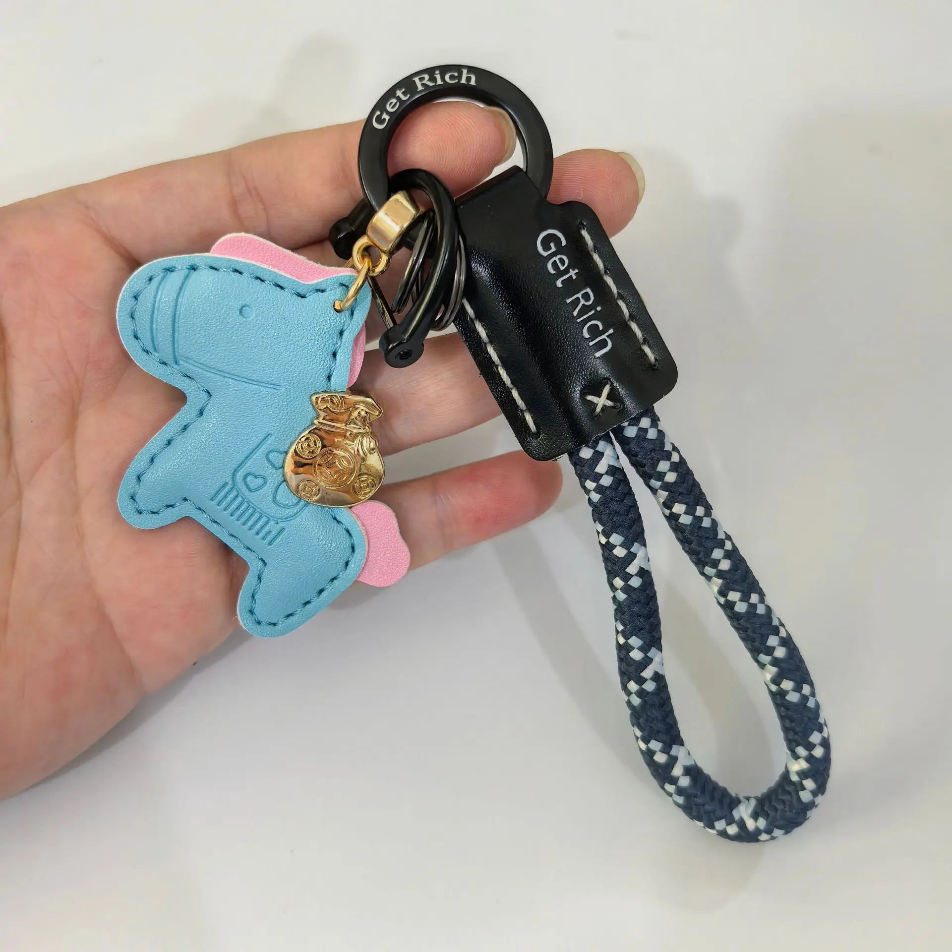 Money Soon Keychain Pendant Handmade Leather Car Key Chain Bag Cute Qme Blue