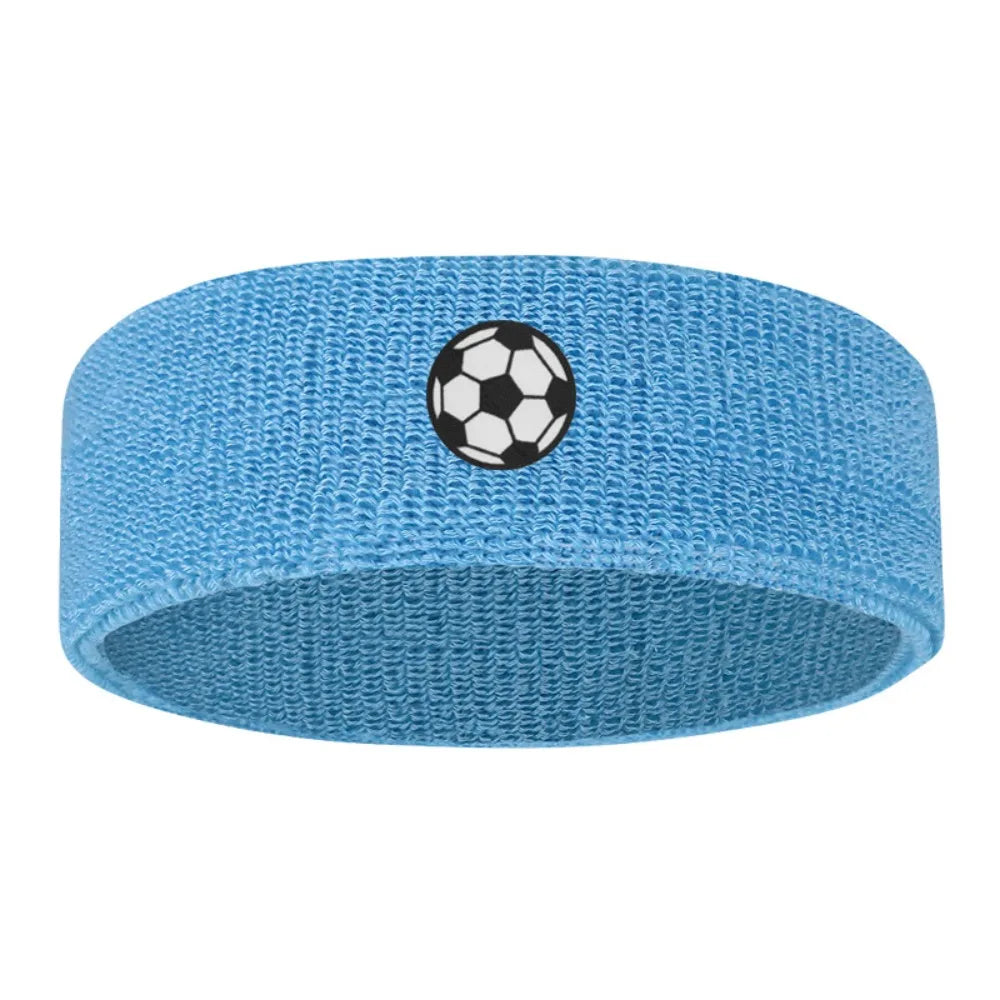 Sweat Absorbing Cartoon Sports Headband Polyester Wicking Hairband Qme Soccer Blue