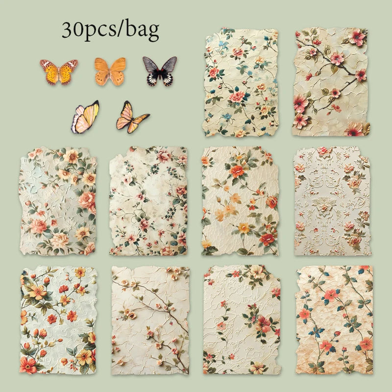 Vintage Distressed Floral Texture Scrapbook Paper, European Artistic Collage Material, Perfect for Junk Journaling Qme A