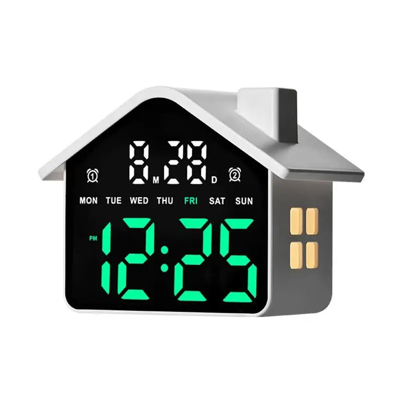 House Shaped LED Digital Alarm Clock Date Week Brightness Adjustment Qme WG