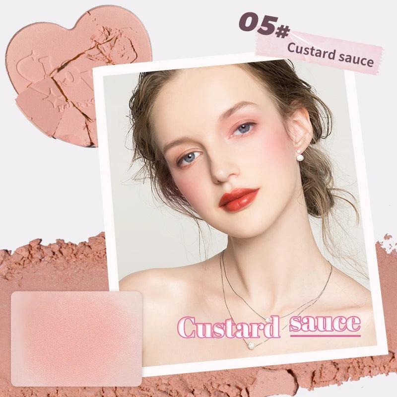 Heart-Shaped Korean style Powder Blush, Soft Matte Finish with Subtle Shimmer, Blendable & Buildable, Lightweight & Long-Lasting Qme 05