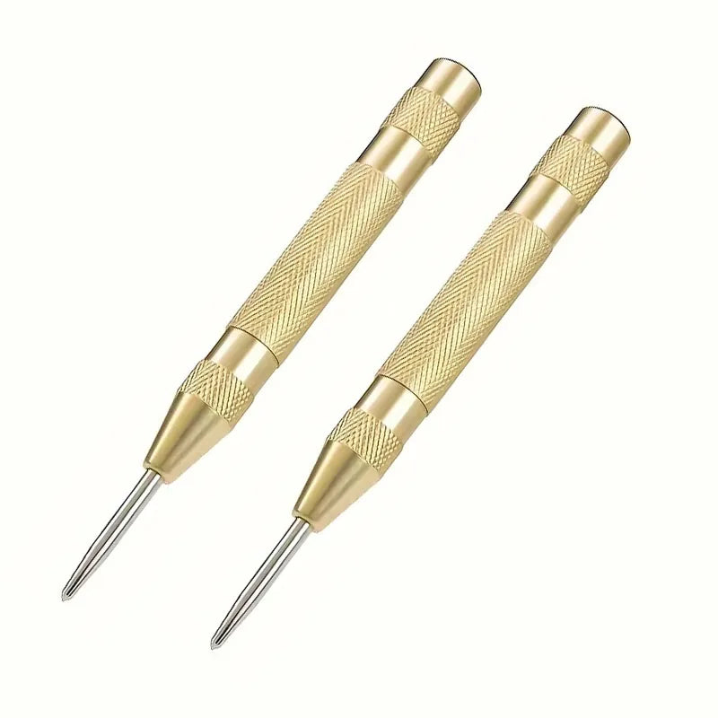 2pcs Automatic Center Punch General Automatic Center Punch Metal Drill Tool Center Hole Punch Super Strong Alloy Qme Gold 2Pcs